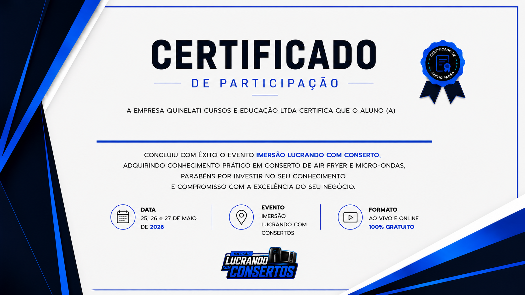 Certificado de Participação - Imersão Lucrando com Consertos